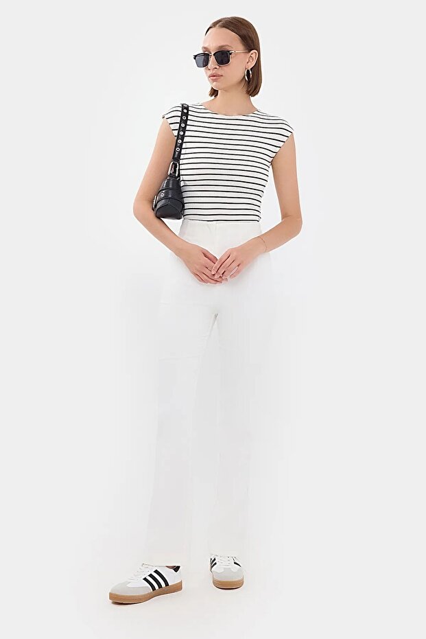 Ribbed Short Sleeve Striped Top - 1