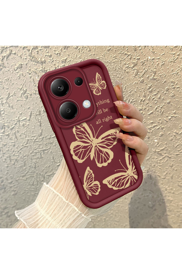 Redmi Note 13 Pro 4g Burgundy Butterfly Silicone Case Camera Protection Shock Absorption Comfortable Grip