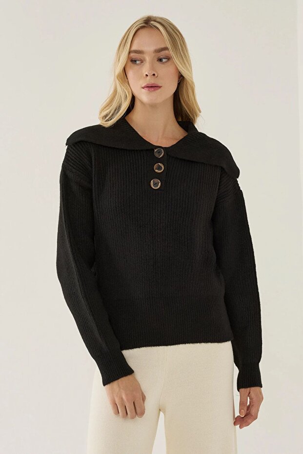 Shawl Collar Buttoned Sweater - 1