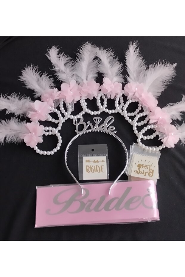 Ays Pink Bride Bridesmaid Bracelet Crown Sash Set