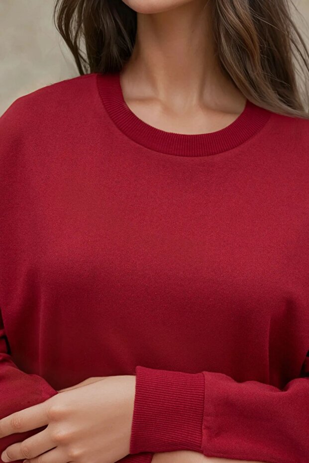 Oversize Bisiklet Yaka Basic Sweatshirt - 6