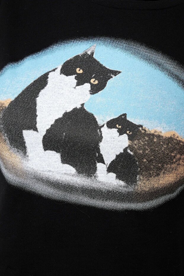 Baskılı Pamuklu Crop Tişört - 6