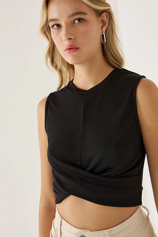 Çapraz Detaylı Örme Crop Atlet - 4