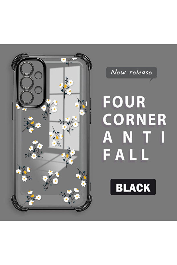 Samsung Galaxy A13 Compatible Camera Protected Transparent Soft Silicone Phone Case Flower Pattern