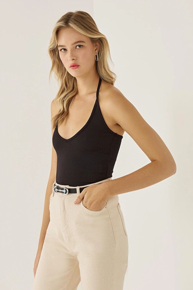 Halter Yaka Jersey Crop Top - 5