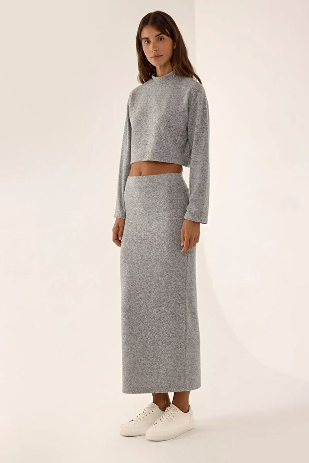 Midi Straight Fit Triko Etek - 3