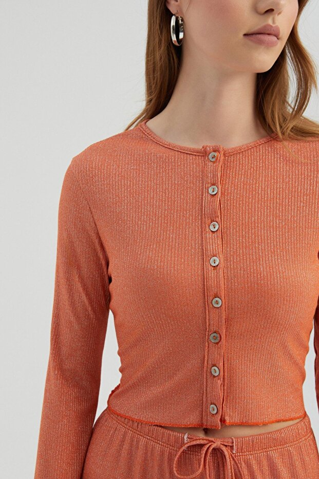 Ribbed Buttoned Long Sleeve Top - 5