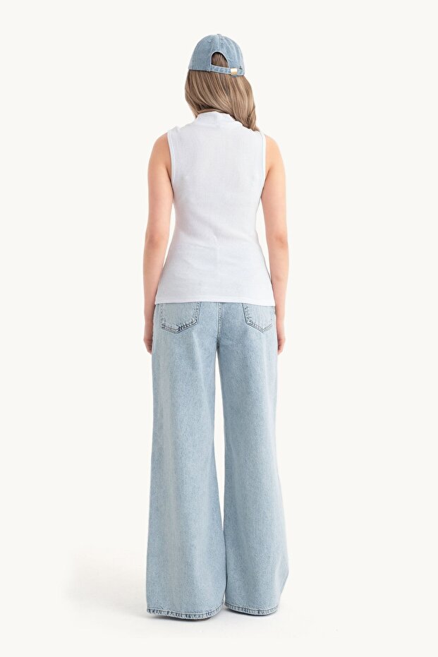 Dik Yaka Fitilli Bodycon Üst - 5