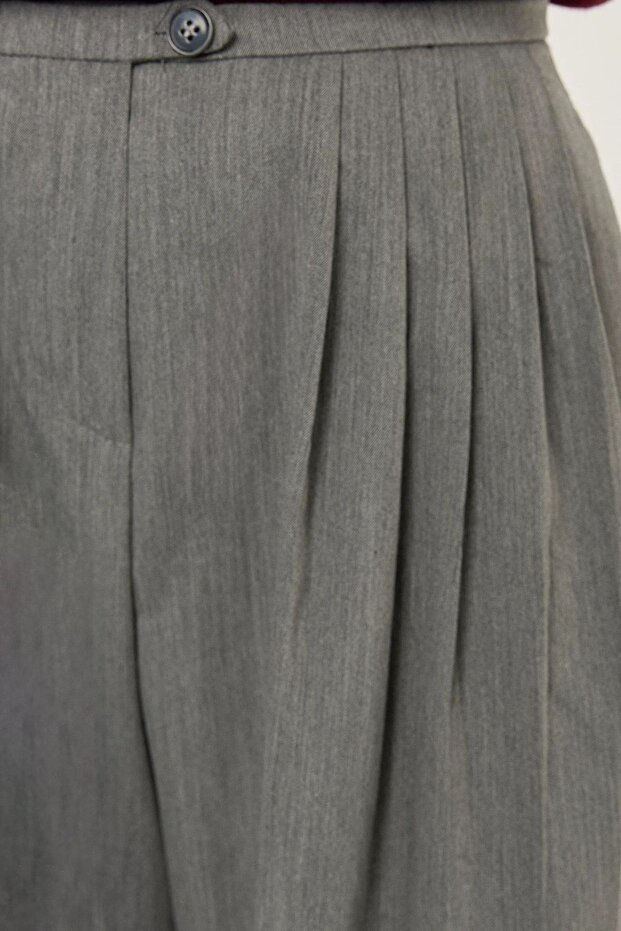 Pileli Geniş Paça Pantolon - 6