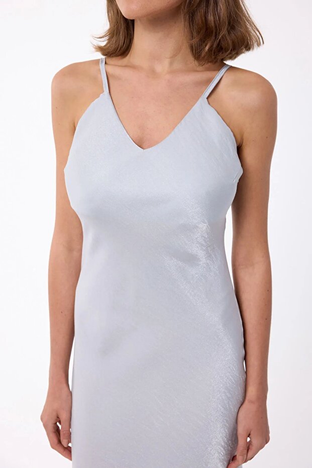 Satenden, Kolsuz, A-line Mini Elbise - 4