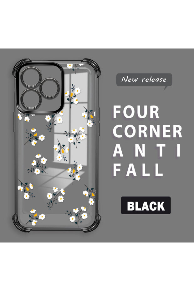 Realme Note 50 Compatible Camera Protected Transparent Soft Silicone Phone Case Flower Pattern