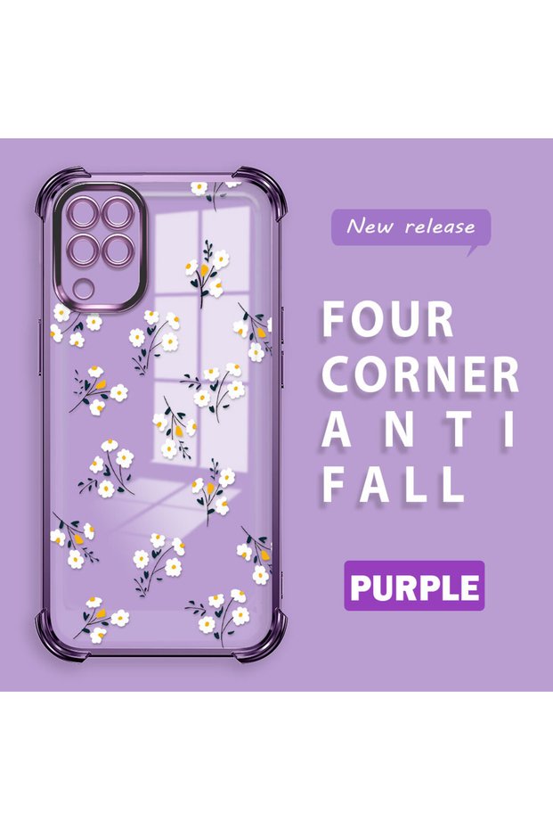 Samsung Galaxy M12 Compatible Camera Protected Transparent Soft Silicone Phone Case Flower Pattern