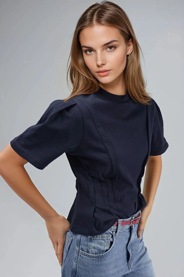 Fitted Bisiklet Yaka Tişört - 4