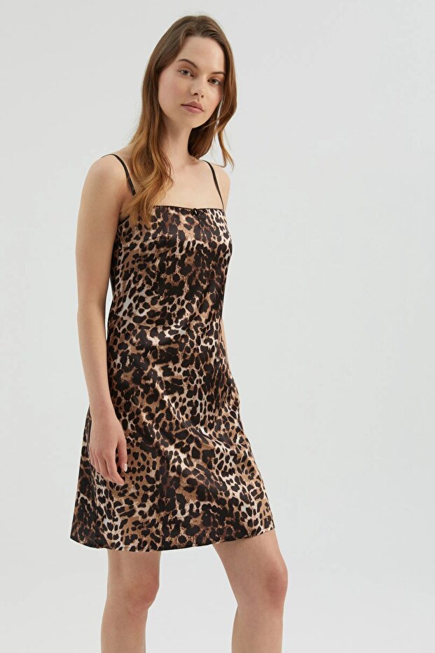 Animal Patterned Thin Strap Mini Dress