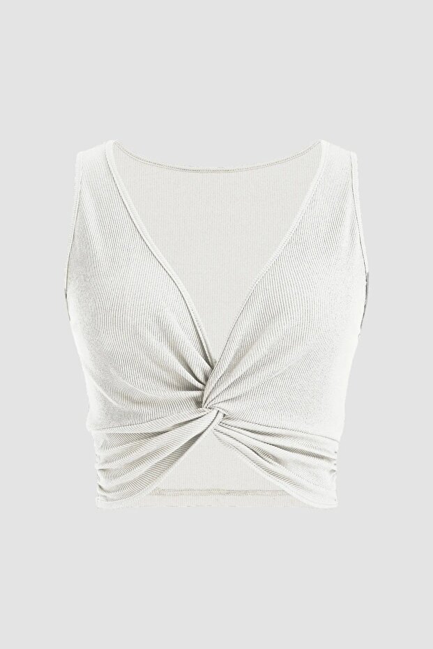 بلوزة قصيرة مجعدة من الأمام بلون سادة - 2