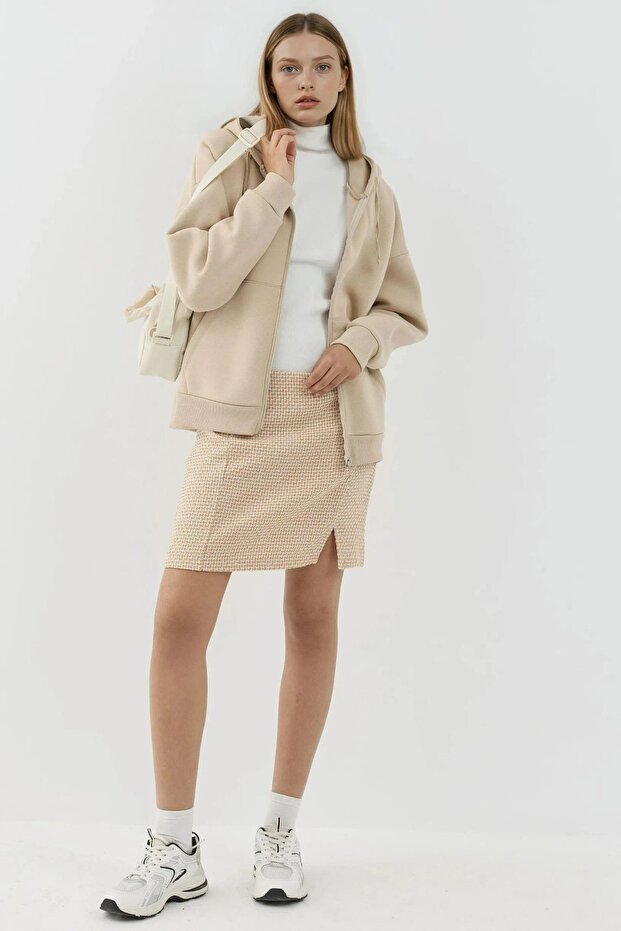 Yırtmaçlı Düz Mini Etek - 3