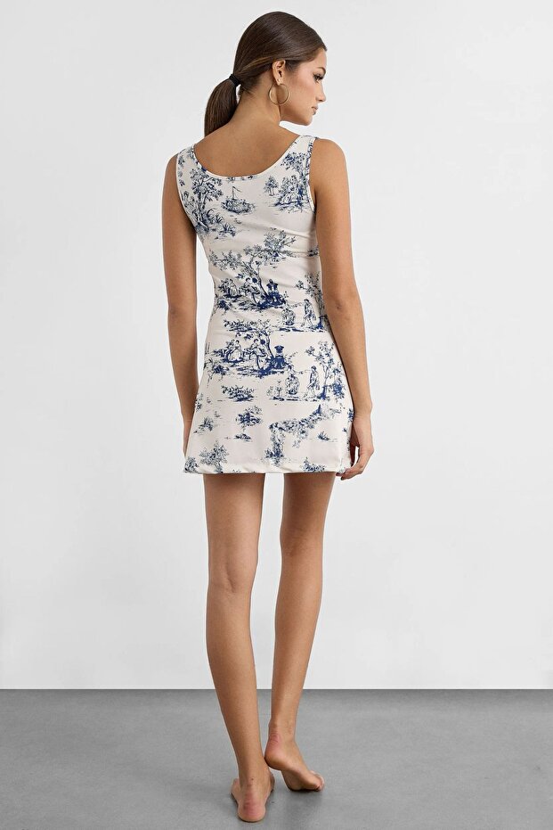 Kolsuz Baskılı Mini Elbise - 5