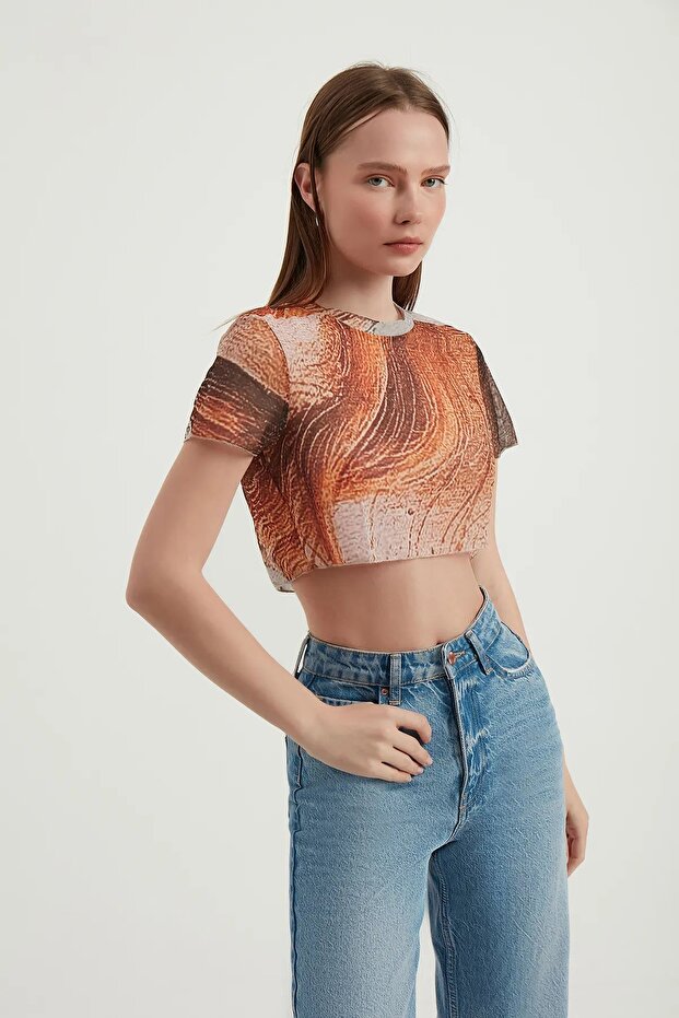Soyut Tül Crop Top - 2