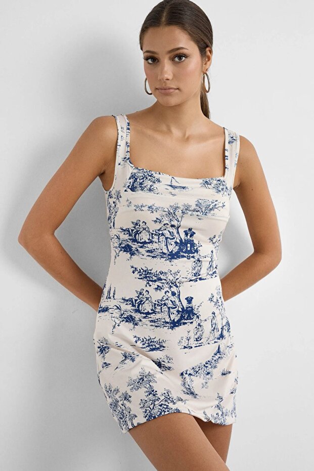 Kolsuz Baskılı Mini Elbise - 2