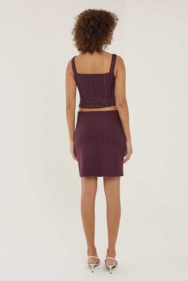 Çizgili Mini Etek - 4