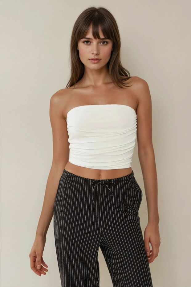 Askısız Drapeli Crop Top - 3