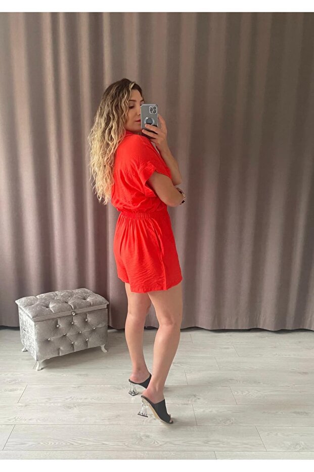 Polo Yaka Şort Tulum - 5