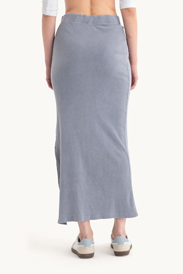 Normal Bel Beli Lastikli Basic Midi Etek - 4