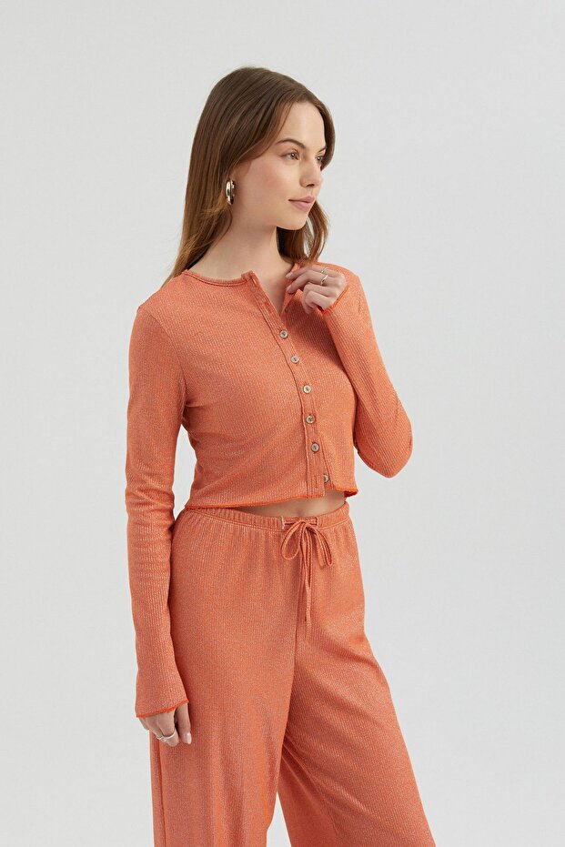 Ribbed Buttoned Long Sleeve Top - 3