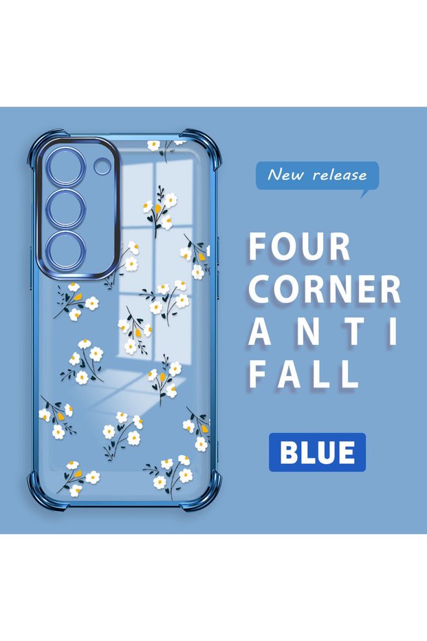 Samsung Galaxy S23 Compatible Camera Protected Transparent Soft Silicone Phone Case Flower Pattern