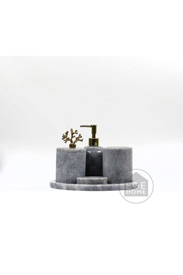 Decorative Gray Marble Bathroom Set 5 Piece Design Set with Gold Coral Accessories Marble Bathroom Set