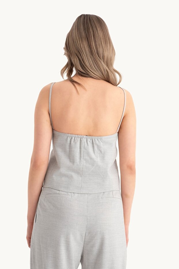 Gri İnce Askılı Düğmeli Üst - 5