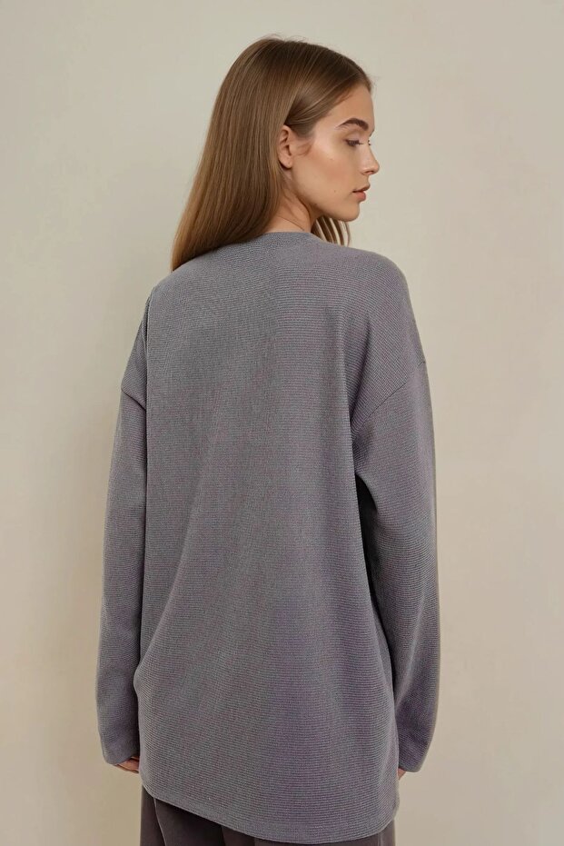 Dokulu Bisiklet Yaka Oversize Sweatshirt - 5