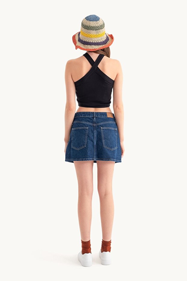 Çapraz Önlü Halter Yaka Crop Top - 5
