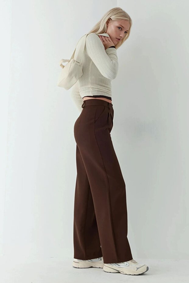 Geniş Paça Pileli Rahat Pantolon - 2
