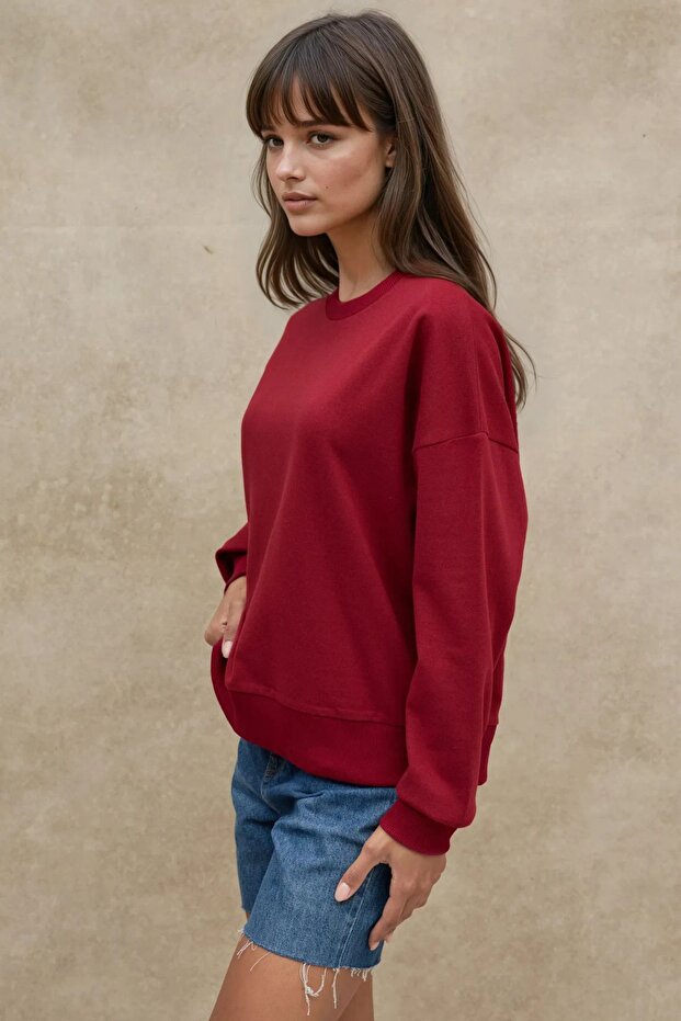 Oversize Bisiklet Yaka Basic Sweatshirt - 5