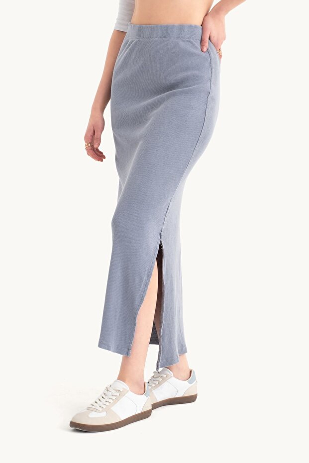 Normal Bel Beli Lastikli Basic Midi Etek - 3