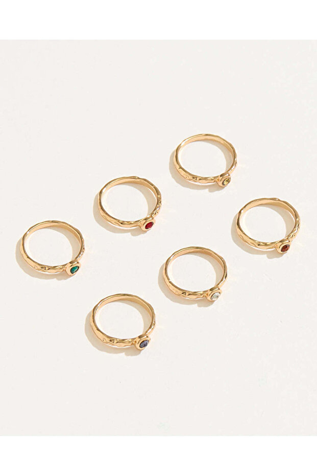 Women Gold Embellished Ring Set (Pack of 6)