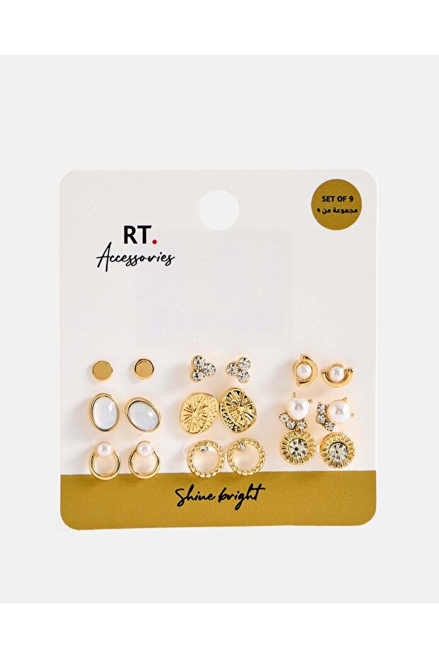 Women Gold Studs Set (9 Pairs)