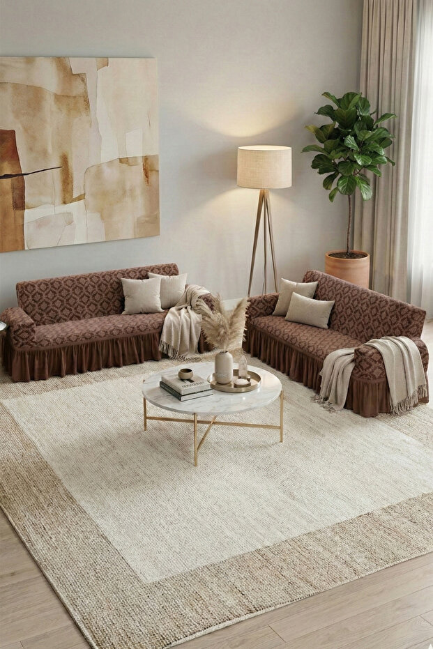 Jacquard 3+3 Ottoman Pattern Sofa, Couch, Sofa Bed Cover, with Skirt, Stretchable, Elastic, 33 Sets