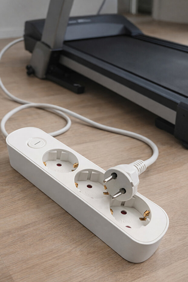 Current Protected Switched Wired Triple Group Socket Black 3 Meters White