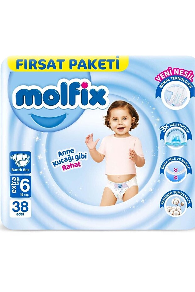 3D Size 6 Extra Large Baby Diapers 38 Pcs