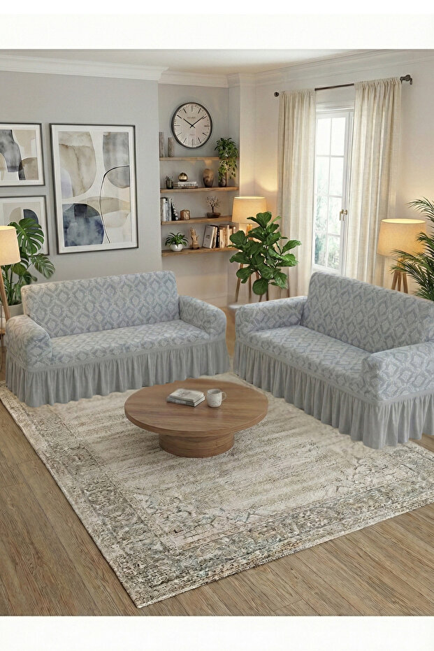 Jacquard 3+3 Ottoman Pattern Sofa, Couch, Sofa Bed Cover, with Skirt, Stretchable, Elastic, 33 Sets