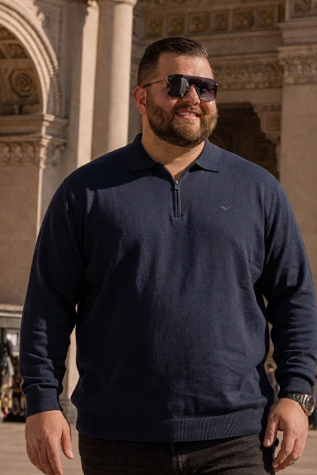 Men's Casual Plus Size Navy Blue Zippered Sweatshirt