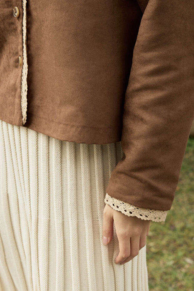 Dantelli Süet Ceket Taba - 4