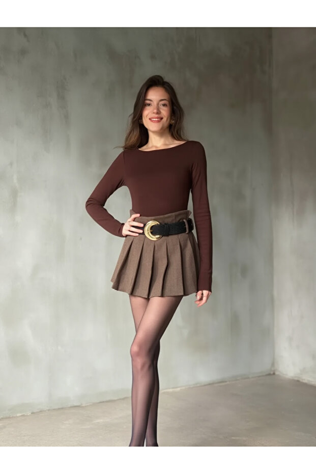 Brown 100% Cotton Crew Neck Long Sleeve Bodysuit - 0098