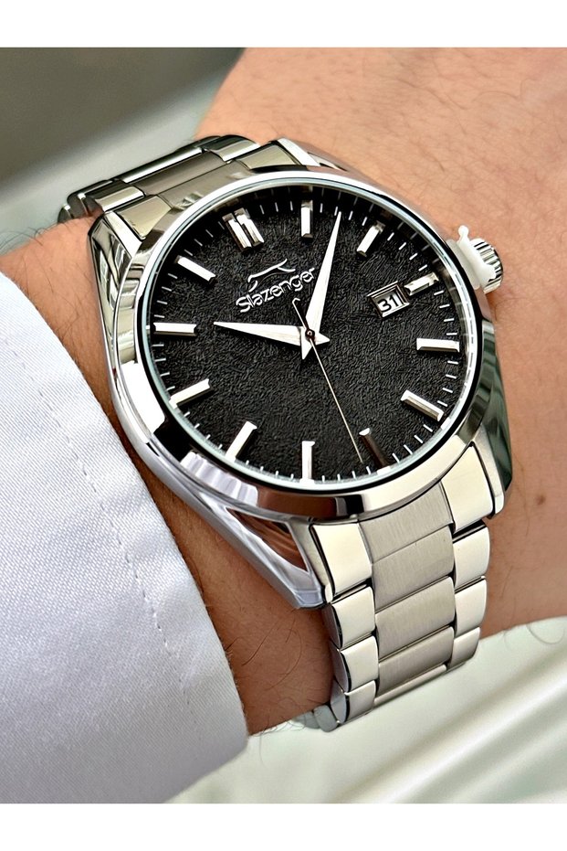 Men's Wristwatch with Calendar Silver-Black Color Steel Band Steel Case 2520Mr
