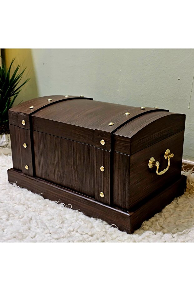 Wooden Walnut Antique Gold Handle Promise Engagement Wedding Gift Dowry Chest 24*37 cm Storage Box
