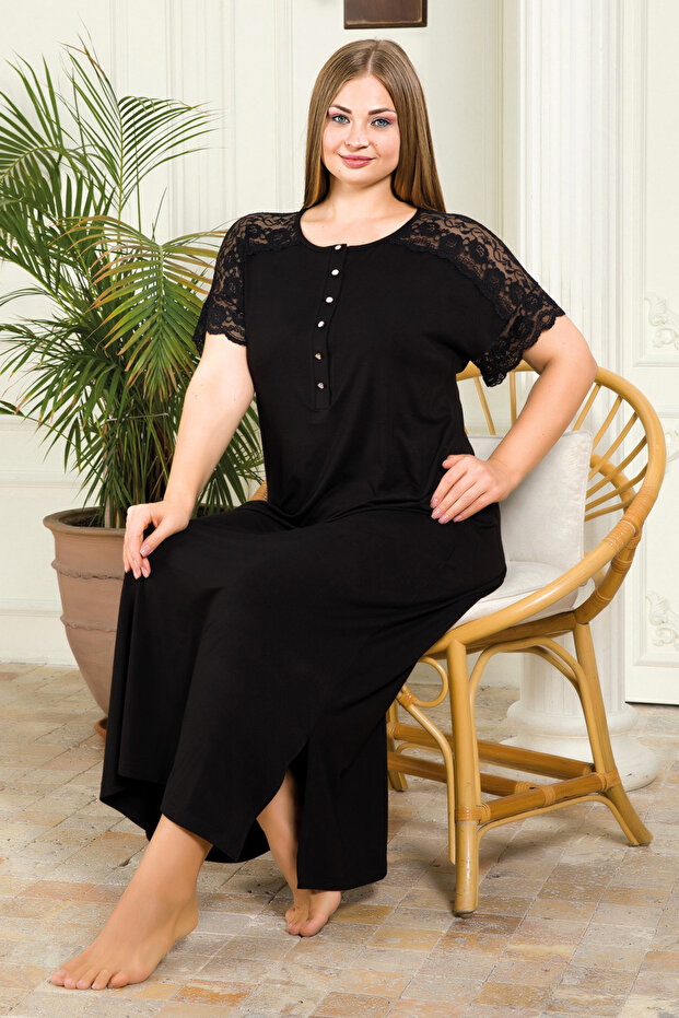 Viscose Fabric Shoulders Ruched Short Sleeve Mother Dress Nightgown Battal 7226