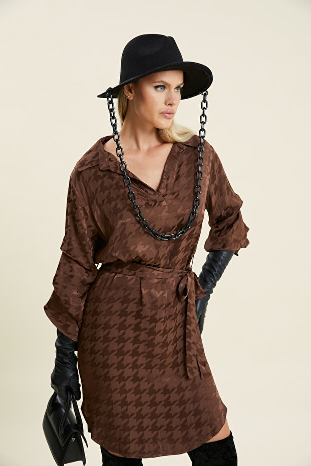 Houndstooth Patterned Dress - 3