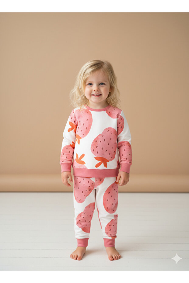 Girl's Strawberry Printed Tracksuit Set